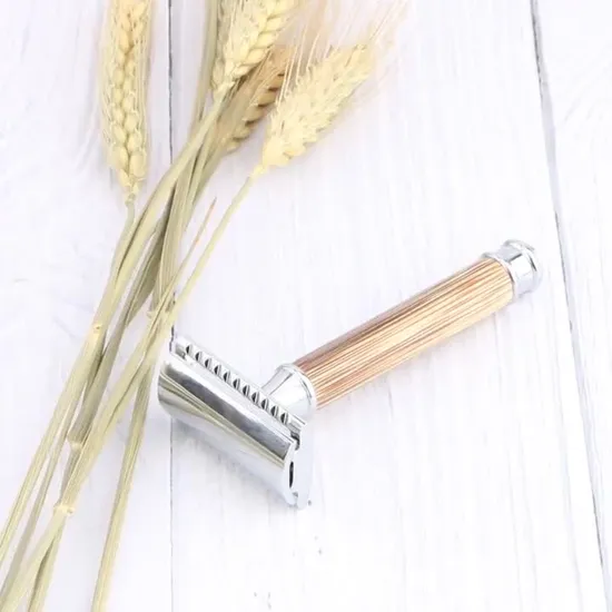 Poignée en bambou à double bord couleur naturelle rasoir de sécurité classique pour hommes rasoir en bambou
